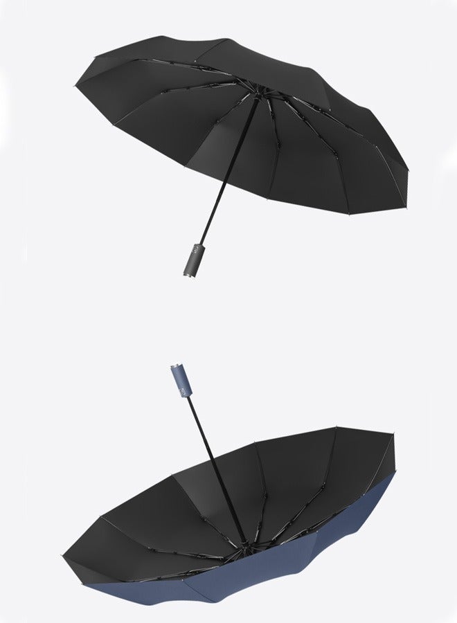 Joychic مظلة سفر مضادة للرياح للرجال والنساء 10 ضلوع قابلة للطي تلقائيًا قوية ومحمولة لحقيبة الظهر للمطر والشمس زرقاء داكنة - Image 4