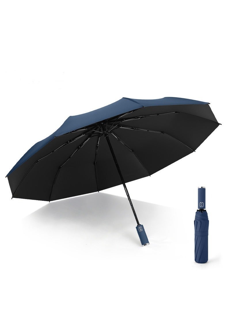 Joychic مظلة سفر مضادة للرياح للرجال والنساء 10 ضلوع قابلة للطي تلقائيًا قوية ومحمولة لحقيبة الظهر للمطر والشمس زرقاء داكنة - Image 1