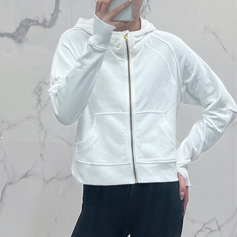 Womens Fleece-Lined Zip Yoga Hoodie White 