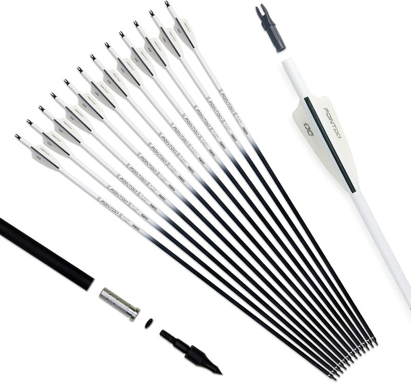 Pointdo 30inch Carbon Arrow Fluorescence Color Targeting and Practice and Hunting Arrows for Compound Bow and Recurve Bow with Removable Tips(Pack of 12) - Image 1