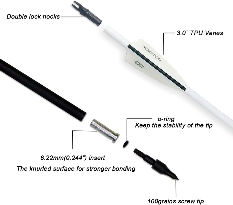 Pointdo 30inch Carbon Arrow Fluorescence Color Targeting and Practice and Hunting Arrows for Compound Bow and Recurve Bow with Removable Tips(Pack of 12) - Image 2
