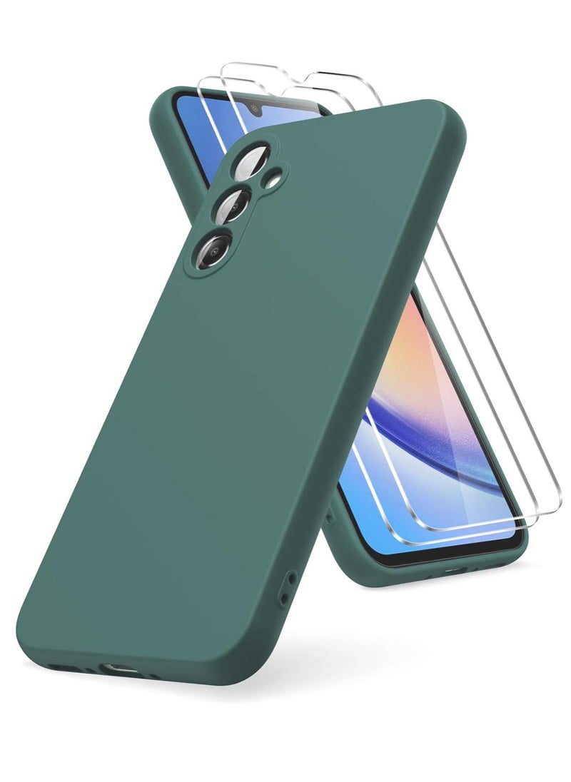 Raxoom Shockproof Green TPU Liquid Silicone Case for Samsung Galaxy A54 5G: Includes 2 Tempered Glass Protective Films - Image 1