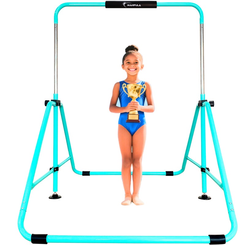 MARFULA Kip Bar Folding Gymnastic Bar with 5 FT Base Length 9 Height Levels Gymnastic Training Bar for Girls and Boys Between 3-9 Years Old at Home and Club Use - Image 1