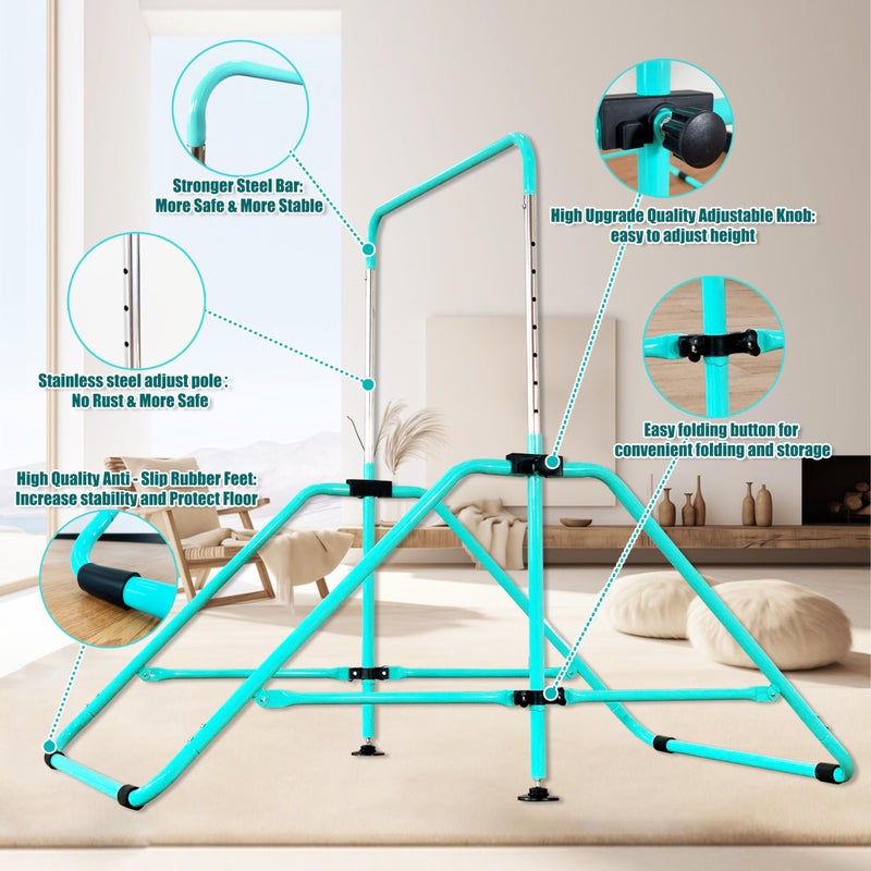MARFULA Kip Bar Folding Gymnastic Bar with 5 FT Base Length 9 Height Levels Gymnastic Training Bar for Girls and Boys Between 3-9 Years Old at Home and Club Use - Image 5