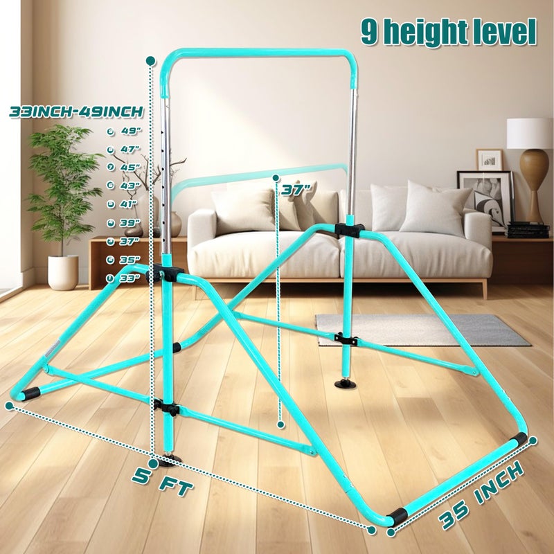 MARFULA Kip Bar Folding Gymnastic Bar with 5 FT Base Length 9 Height Levels Gymnastic Training Bar for Girls and Boys Between 3-9 Years Old at Home and Club Use - Image 4