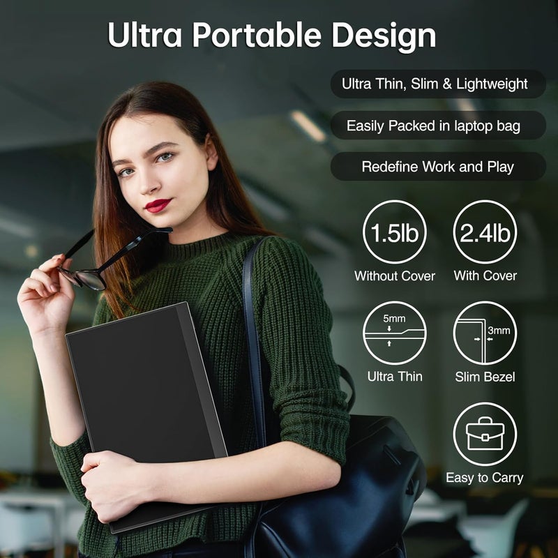 cocopar Portable Monitor 15.6 Inches 1080P FHD 60Hz 85% sRGB Travel Monitor with Speaker mini HDMI USB-C Second Screen for Laptop MacBook Surface PC Xbox PS4/5, VESA Mountable, with Cover - Image 5