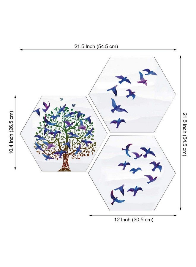 Masstone UV Laminated Print Flying Birds Over Tree Modern Wall Art, Multicolor, Birds, 21.5 x 21.5 inch, Set of 3 - Image 2