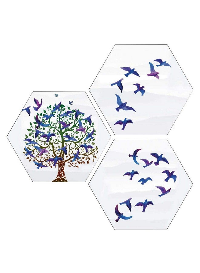 Masstone UV Laminated Print Flying Birds Over Tree Modern Wall Art, Multicolor, Birds, 21.5 x 21.5 inch, Set of 3 - Image 1