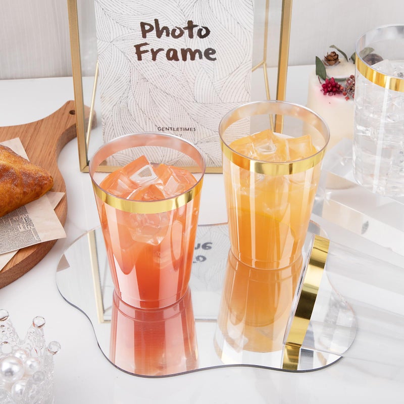 I00000 100 Pack 12 oz Gold Plastic Cups  Gold Rimmed Disposable Cups  Disposable Wine Glasses Cocktail Glasses Premium Cup with Golden Rim  12 Ounce Plastic Tumblers for Party & Wedding - Image 4