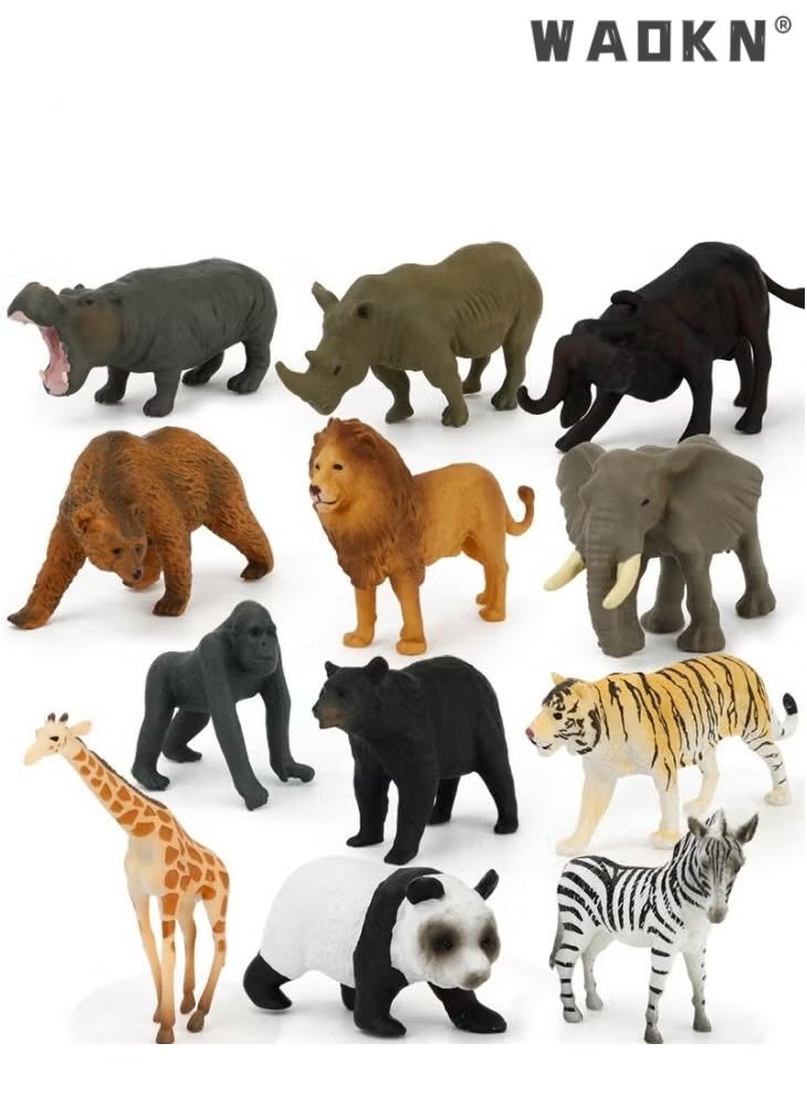 WAOKN 12 PCS Realistic Wild Life Jungle Animal Figures Model Lion Tiger Bear Elephant Desktop Ornament Collection Party Playset Favors Supplies Cake Toppers Toys for Boys Girls - Image 3