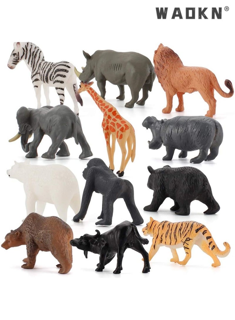 WAOKN 12 PCS Realistic Wild Life Jungle Animal Figures Model Lion Tiger Bear Elephant Desktop Ornament Collection Party Playset Favors Supplies Cake Toppers Toys for Boys Girls - Image 2