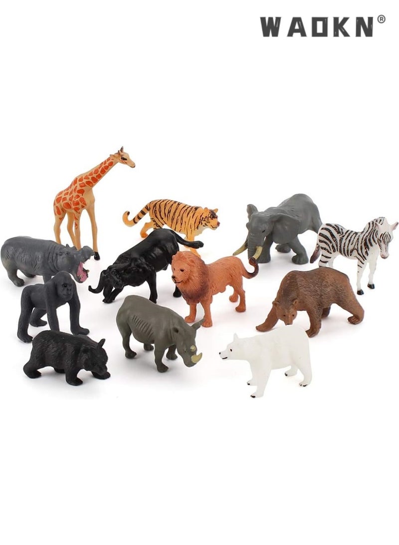 WAOKN 12 PCS Realistic Wild Life Jungle Animal Figures Model Lion Tiger Bear Elephant Desktop Ornament Collection Party Playset Favors Supplies Cake Toppers Toys for Boys Girls - Image 1