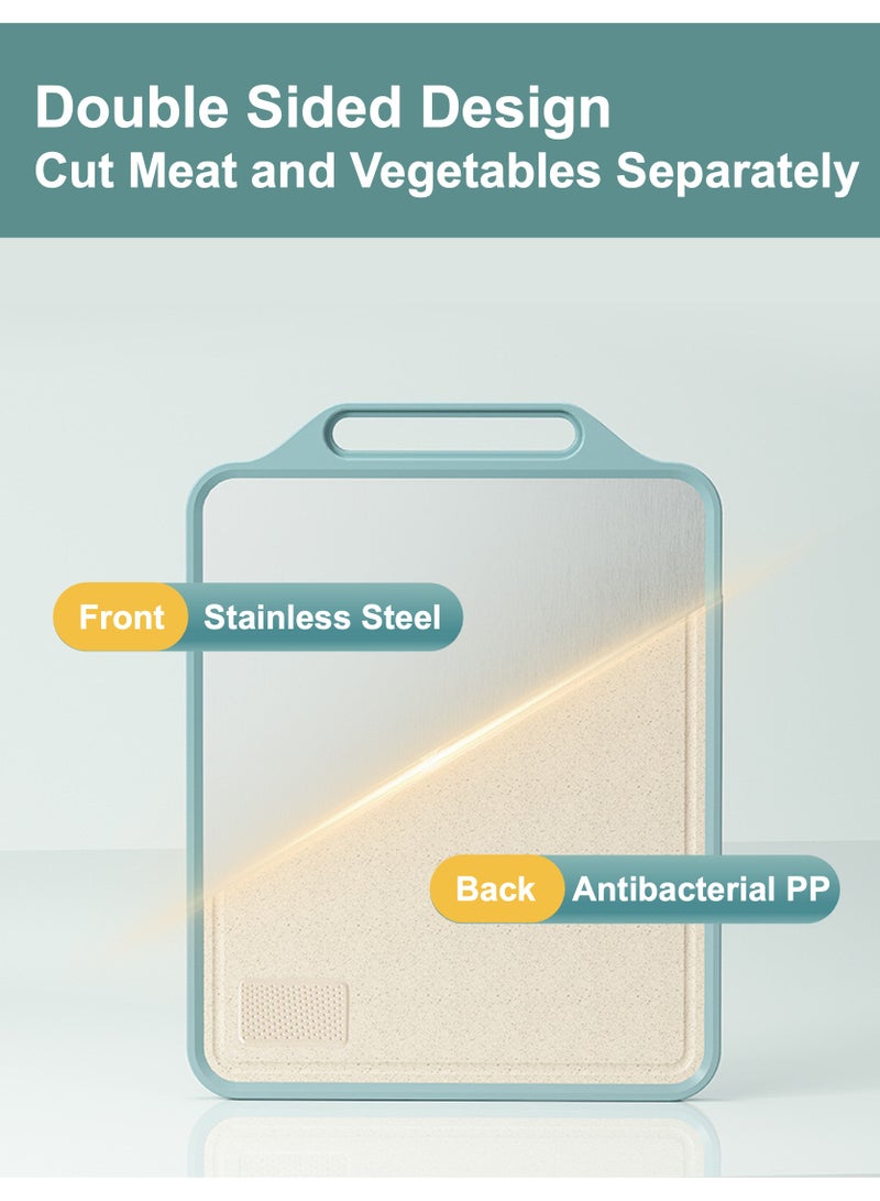 YooA Stainless Steel & Wheat Straw Double-Sided Cutting Board, Non- deformable Anti-skid Easy-to-Clean Odorless Chopping Board for Meat, Cheese, Vegetables, Fruits, Pastry, Pizza (39*29cm)  - Image 2