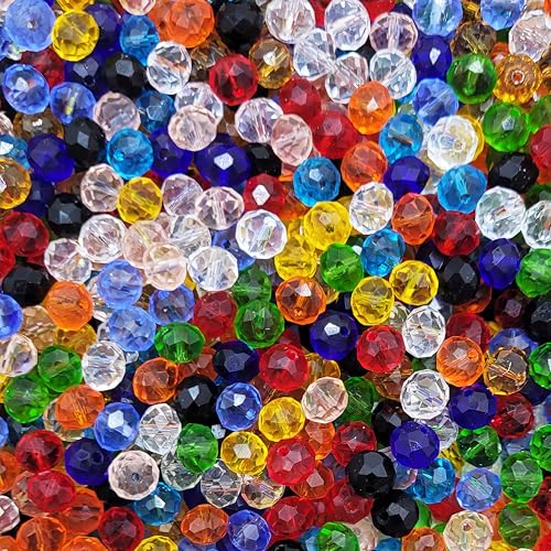 INDIKONB 8mm Glass Crystal Beads for Bracelets & Jewellery Making | Tyre Rondelle Transparent Beads for DIY Craft & Accessories (Multicolor) - Image 1