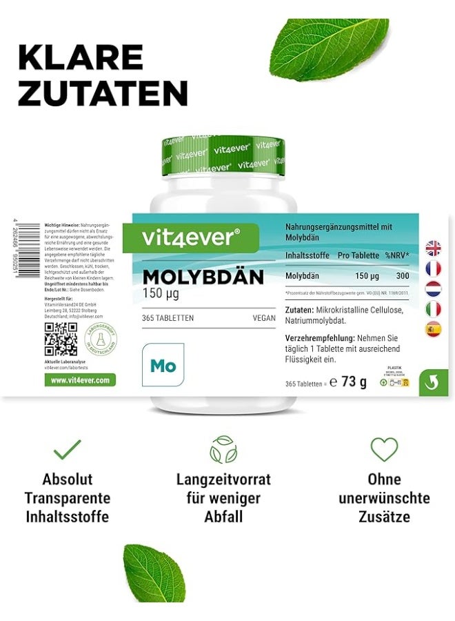 Vit4ever Molybdenum 150 µg – 365 Tablets – 12-Month Supply – Pure Sodium Molybdate – Essential Trace Element – High Dose – Vegan, supports vital enzymes in the body and enhances natural detoxification processes - Image 4