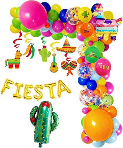 KONGKI Mexican Fiesta Party Decor Balloon Arch KitFiesta Balloons Taco Decor Mexican Theme Party Decor with Cactus Llama Foil Balloons Swirls Perfect for Cinco de Mayo Birthday Fiesta Celebrations - Image 1