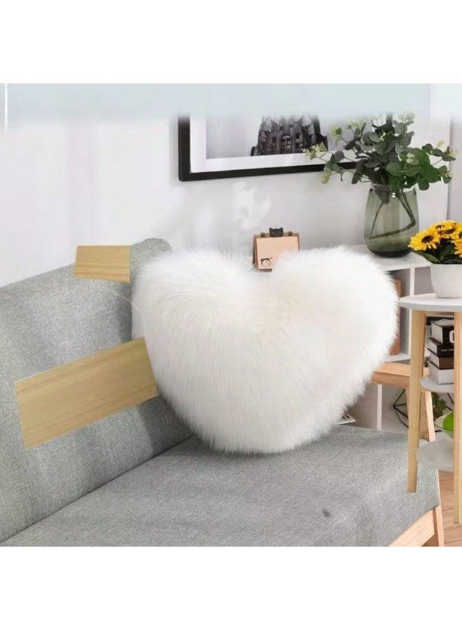 Luxury Heart Shaped Faux Fur Decorative Throw Pillow – Ultra Soft Plush Fluffy Cushion for Sofa, Bed and Chair – Romantic Home Decor Accent Pillow for Bedroom, Living Room and Gift Decoration - Image 1