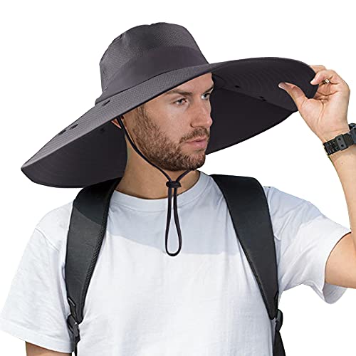 Joyblossom Super Wide Brim Fishing Hat UPF 50+ Sun Safari Hat with Removable Neck Face Flap (Dark Grey) - Image 1