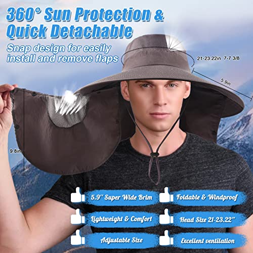 Joyblossom Super Wide Brim Fishing Hat UPF 50+ Sun Safari Hat with Removable Neck Face Flap (Dark Grey) - Image 3