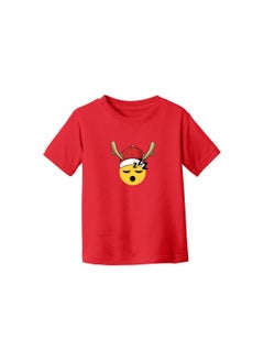 PRINTSHOP4ME Christmas Emoji Kids Red T-Shirt For Girls–Soft Cotton Round Neck Short Sleeve T-Shirt With Smiley Face Emoji–Great For Parties  - Image 3