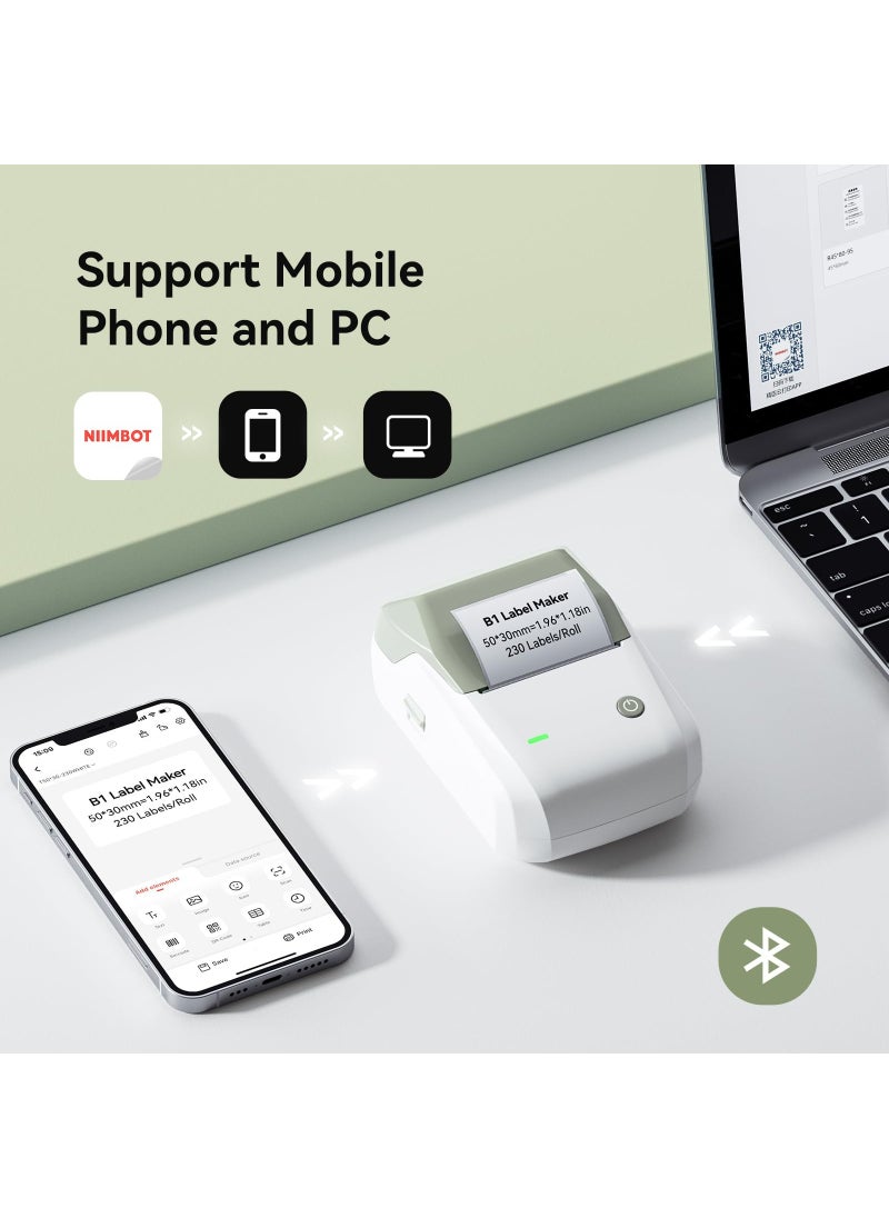 NIIMBOT - B1 Wireless Bluetooth Label Printer with 1 Roll 50*30mm White Label Sticker and USB Cable, Portable Inkless Thermal Label Maker, Great for Supermarket, Retail Store and Home Printing Barcodes - Image 1
