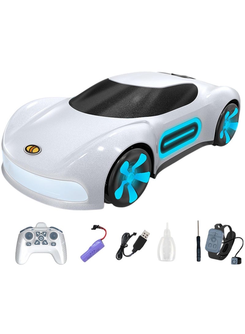 DIGI CORE Dual Remote Control Car, Rc Cars Stunt RC Car Toys New Upgraded Strip Lights And Headlights Car Toys Double-Sided 360° Rotating 4WD Rc Drift Truck For Boys Girls Birthday Gift Cool Lighting Spray Sports Cars White  - Image 1