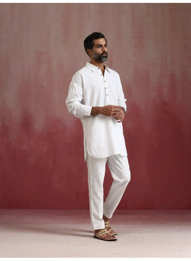 ترو برونز Men's White Cotton Shirt Collar Stylized Kurta Co-ord set