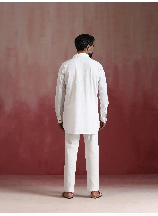 trueBrowns Men's White Cotton Shirt Collar Stylized Kurta Co-ord set