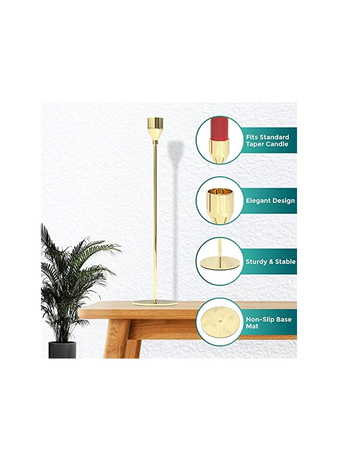 The Bros Gold Candle Holders,Set of 3 fit for 3/4" Tall Taper Yellow Gold Candlestick&Led Modern Metal Candles, Elegant Stands Decorative Table Centerpieces for Dinning Party Church,Decorative Fitting - Image 4
