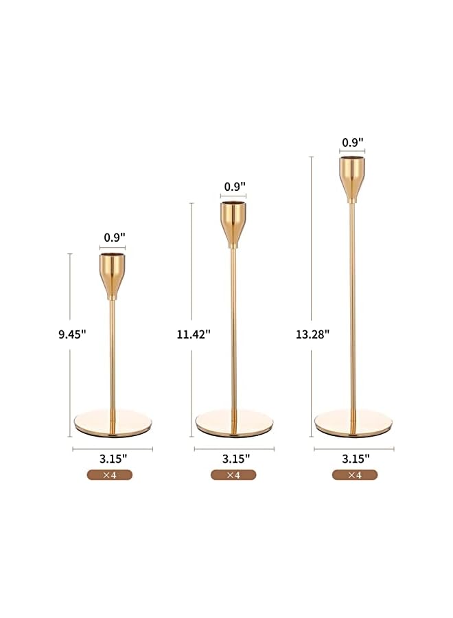 The Bros Gold Candle Holders,Set of 3 fit for 3/4" Tall Taper Yellow Gold Candlestick&Led Modern Metal Candles, Elegant Stands Decorative Table Centerpieces for Dinning Party Church,Decorative Fitting - Image 3