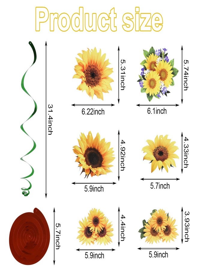 JOFONY 36 PCS Sunflower Hanging Swirls,6 Styles Sunflower Decorations Party Supplies Sun Flowers Party Foil Swirls Ceiling Wall Decor for Birthday Summer Themed Party Baby Shower Favor Supplies - Image 3