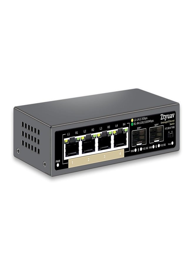 Ztyuav 6 Port Unmanaged 2.5G Ethernet Switch with 4 x 2.5G RJ-45 Base-T Ports, 2 x 10G SFP+, Ports Speed Auto-Negotiation-100/1000/2500Mbps, One-Key VLAN, Plug & Play, Fanless & Metal - Image 1