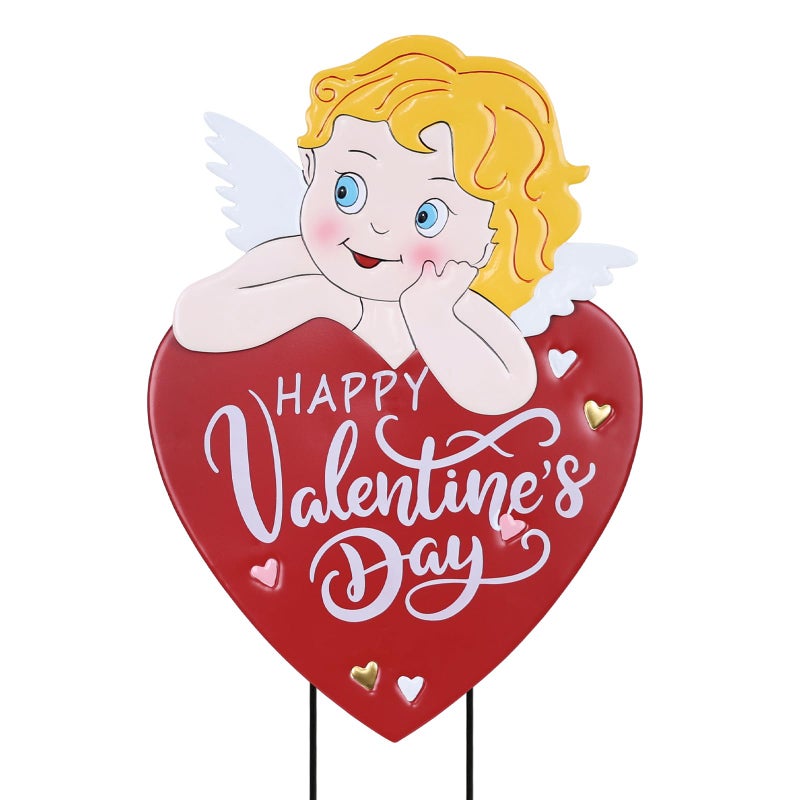 hogardeck Valentines Day Decorations Outdoor, 26" Metal Cupid Decorative Garden Stakes for Valentines Decor, Happy Valentine's Day Yard Sign Heart for Home Outside Lawn Porch Anniversary Wedding Party - Image 1