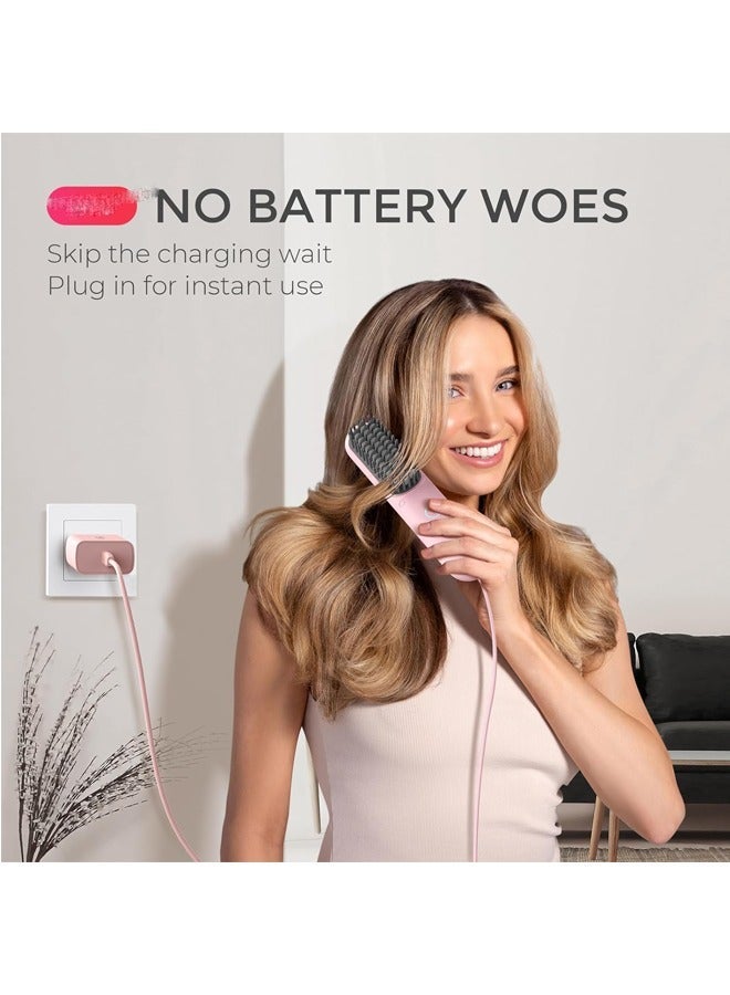 Portable Straightening Brush for Travel, Mini Ionic Hot Comb Straightener for Women, Lightweight on-The-go, Cordless and Fast Charger Dual Power - Image 4