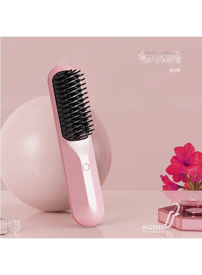 Portable Straightening Brush for Travel, Mini Ionic Hot Comb Straightener for Women, Lightweight on-The-go, Cordless and Fast Charger Dual Power - Image 1