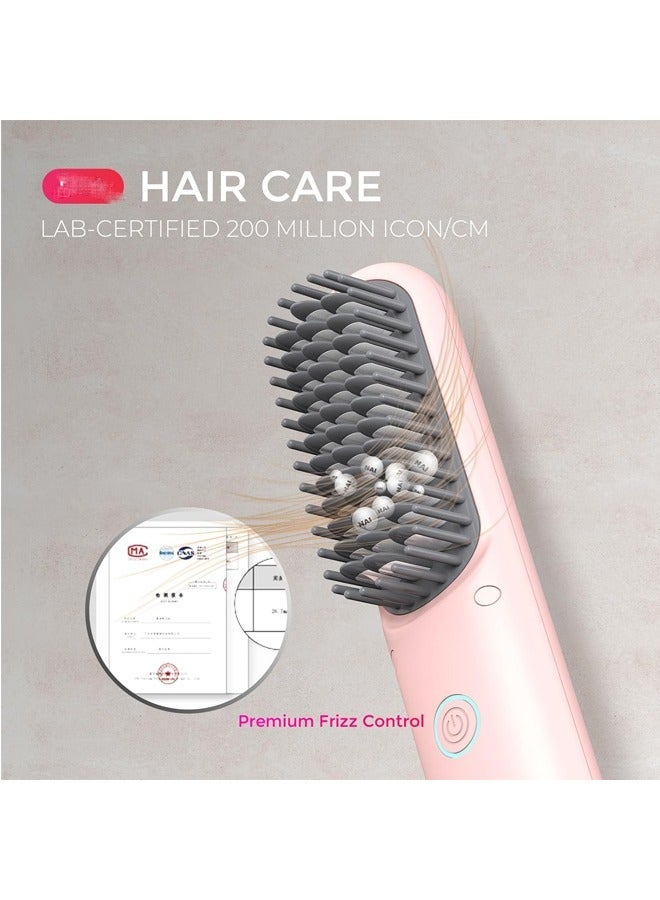 Portable Straightening Brush for Travel, Mini Ionic Hot Comb Straightener for Women, Lightweight on-The-go, Cordless and Fast Charger Dual Power - Image 5