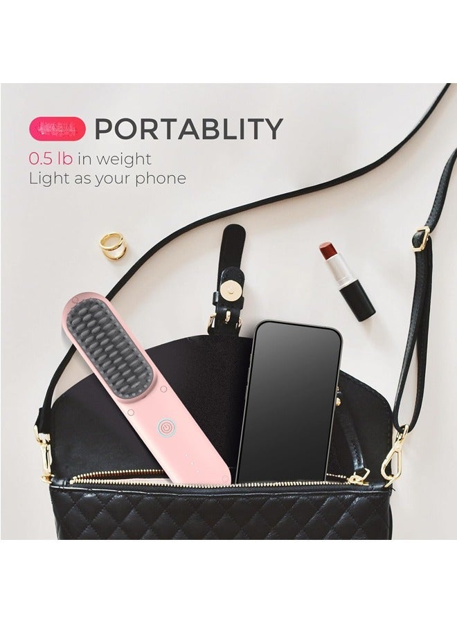 Portable Straightening Brush for Travel, Mini Ionic Hot Comb Straightener for Women, Lightweight on-The-go, Cordless and Fast Charger Dual Power - Image 3