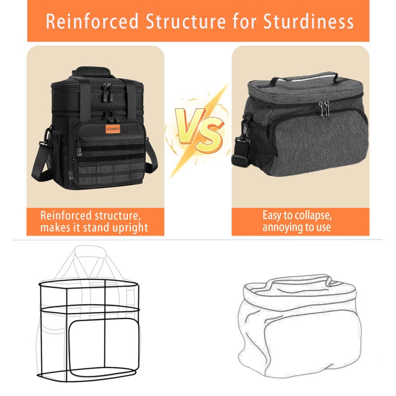 GLENKEY Tactical Insulated Lunch Bag Lunch Box - Expandable Large Cooler Bag for Men - Versatile Lunchbox for Adults Work Shifts Outdoor Trips Black 16L - Image 5