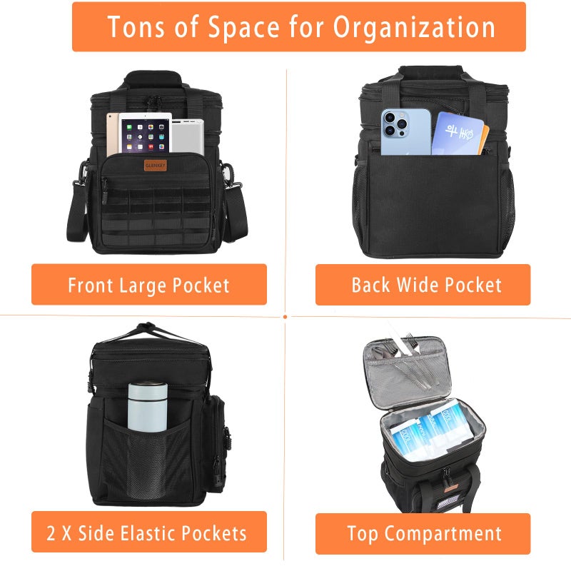 GLENKEY Tactical Insulated Lunch Bag Lunch Box - Expandable Large Cooler Bag for Men - Versatile Lunchbox for Adults Work Shifts Outdoor Trips Black 16L - Image 2