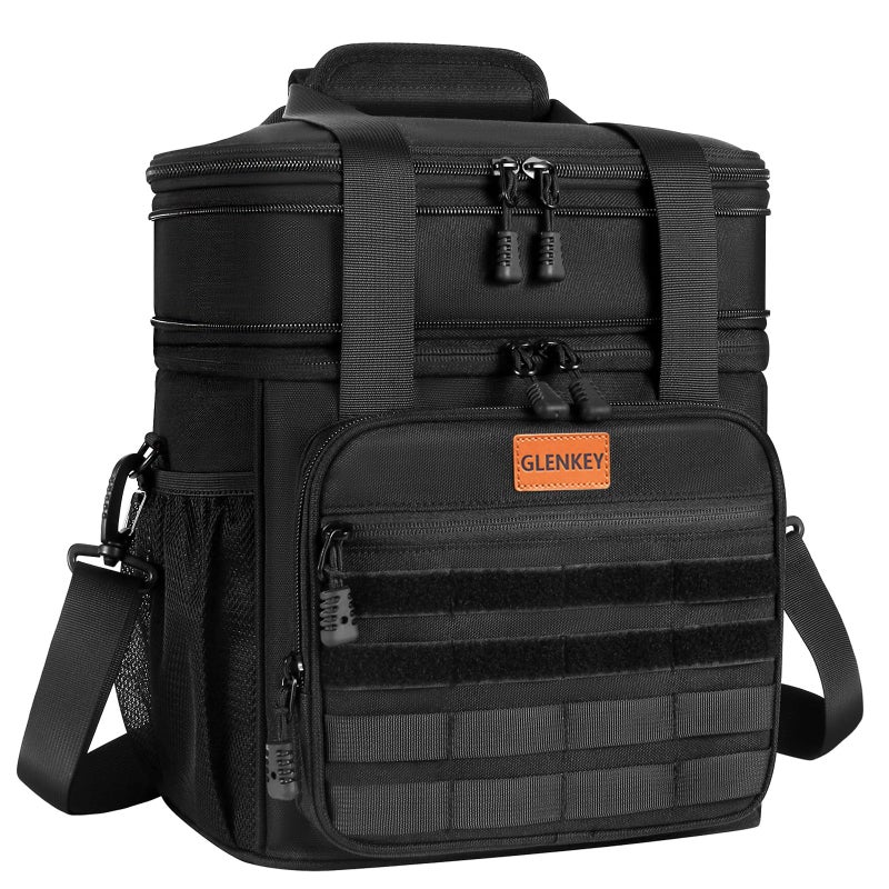 GLENKEY Tactical Insulated Lunch Bag Lunch Box - Expandable Large Cooler Bag for Men - Versatile Lunchbox for Adults Work Shifts Outdoor Trips Black 16L - Image 1