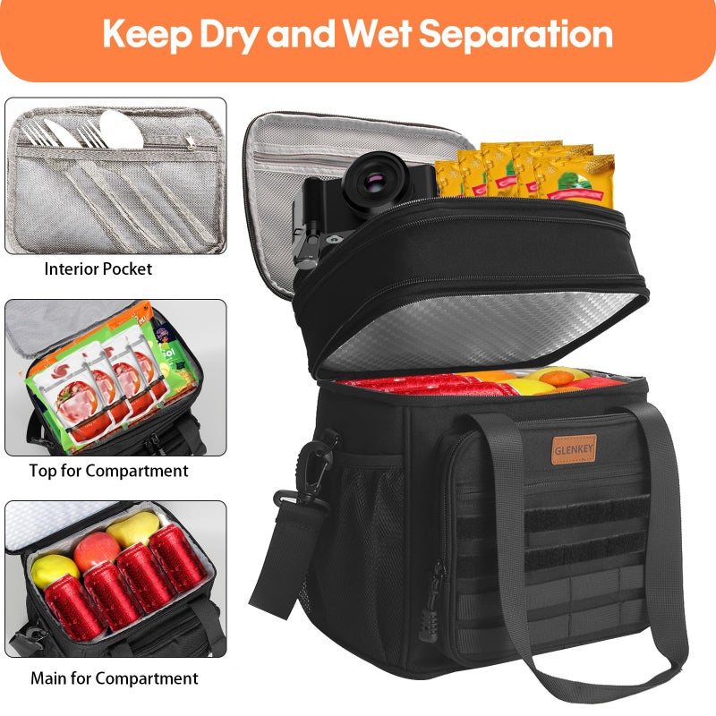 GLENKEY Tactical Insulated Lunch Bag Lunch Box - Expandable Large Cooler Bag for Men - Versatile Lunchbox for Adults Work Shifts Outdoor Trips Black 16L - Image 3