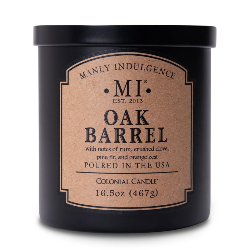 Manly Indulgence Oak Barrel Scented Candles for Men 165 oz Single Wick Premium Soy Blend Wax 60H Burn Candles for Home Scented  Made in The USA