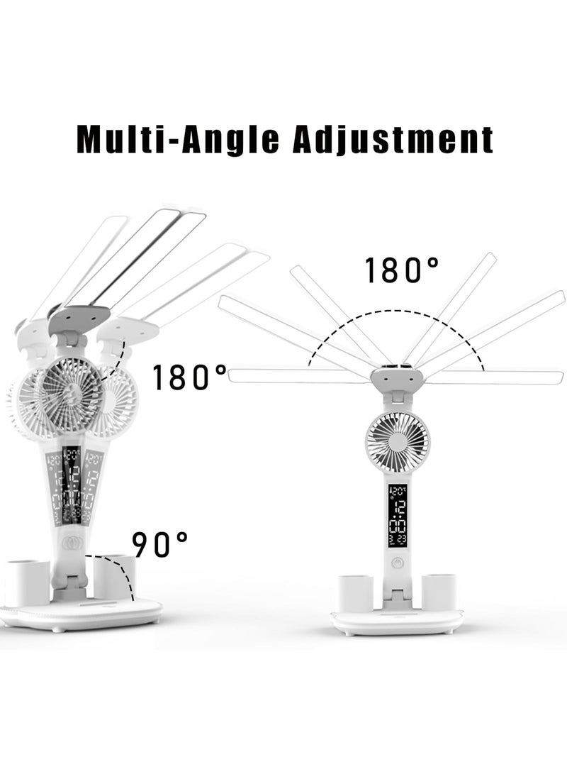 اباجورة مكتب LED MS-1009 قابلة للشحن ببطارية ليثيوم، اضاءة مزدوجة قابلة للتحكم، مروحة مدمجة بسرعات متعددة، شاشة عرض للوقت والتاريخ والحرارة، Type-C، مناسبة للمذاكرة والقراءة والعمل - Image 5