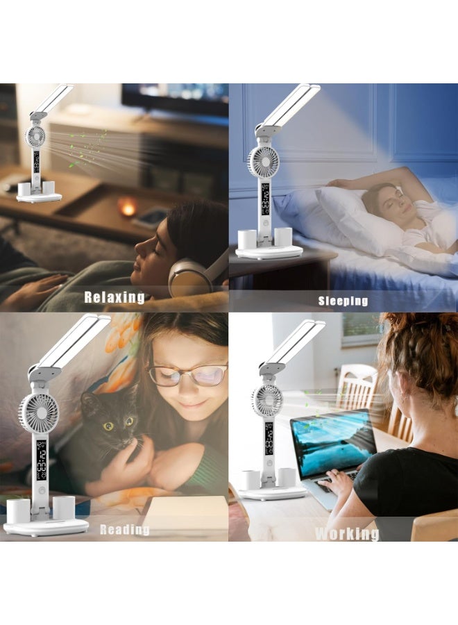 اباجورة مكتب LED MS-1009 قابلة للشحن ببطارية ليثيوم، اضاءة مزدوجة قابلة للتحكم، مروحة مدمجة بسرعات متعددة، شاشة عرض للوقت والتاريخ والحرارة، Type-C، مناسبة للمذاكرة والقراءة والعمل - Image 3