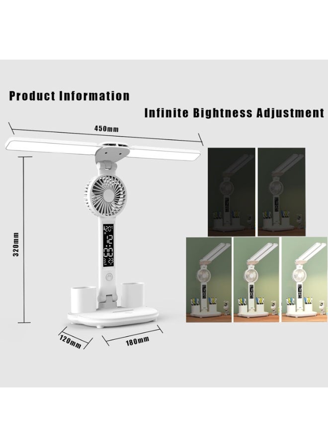 اباجورة مكتب LED MS-1009 قابلة للشحن ببطارية ليثيوم، اضاءة مزدوجة قابلة للتحكم، مروحة مدمجة بسرعات متعددة، شاشة عرض للوقت والتاريخ والحرارة، Type-C، مناسبة للمذاكرة والقراءة والعمل - Image 2