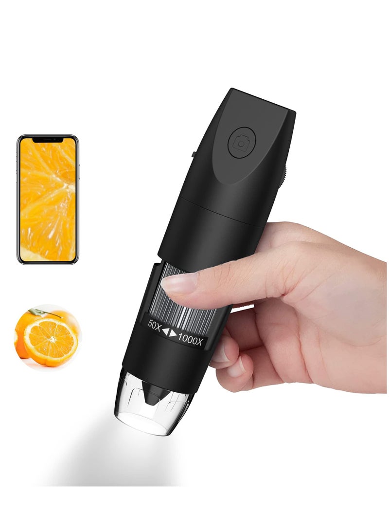 Generic Wireless Digital Microscope, Handheld USB Microscope, 50x to 1000x Zoom, Fixed Focus HD Magnifier with LEDs, Compatible with iPhone, Android, MacBook, Windows PC (Black)  - Image 1