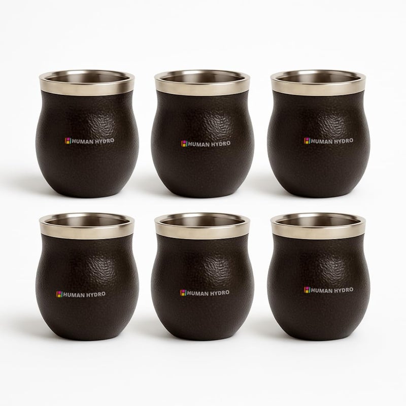 Human Hydro Stainless Steel Coffee Mugs Set of 6 – 150 ml Each | Premium Kulhad Cups with Dark Brown Textured Finish | Rust-Free, Durable & Spill-Proof Tea & Coffee Cups - Image 5
