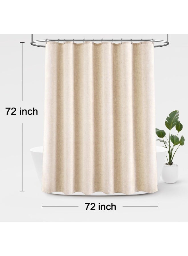 YOUWE7 Fabric Shower Curtain, Linen Textured Heavy Duty Polyester Cloth Shower Curtain Set with 12 Plastic Hooks, Hotel Luxury Waterproof Decorative Shower Curtains for Bathroom (Beige, 180×180cm) - Image 2