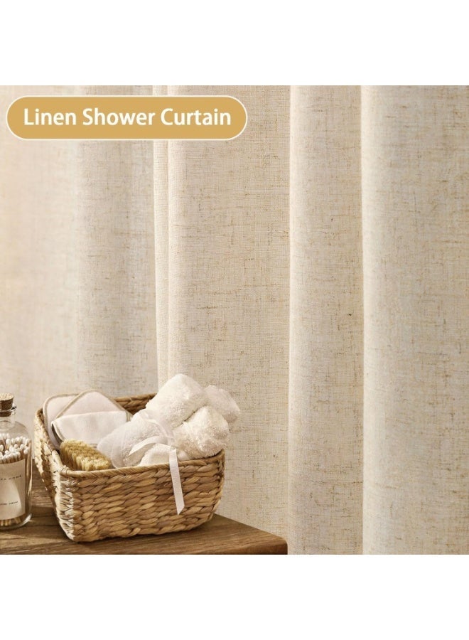 YOUWE7 Fabric Shower Curtain, Linen Textured Heavy Duty Polyester Cloth Shower Curtain Set with 12 Plastic Hooks, Hotel Luxury Waterproof Decorative Shower Curtains for Bathroom (Beige, 180×180cm) - Image 5