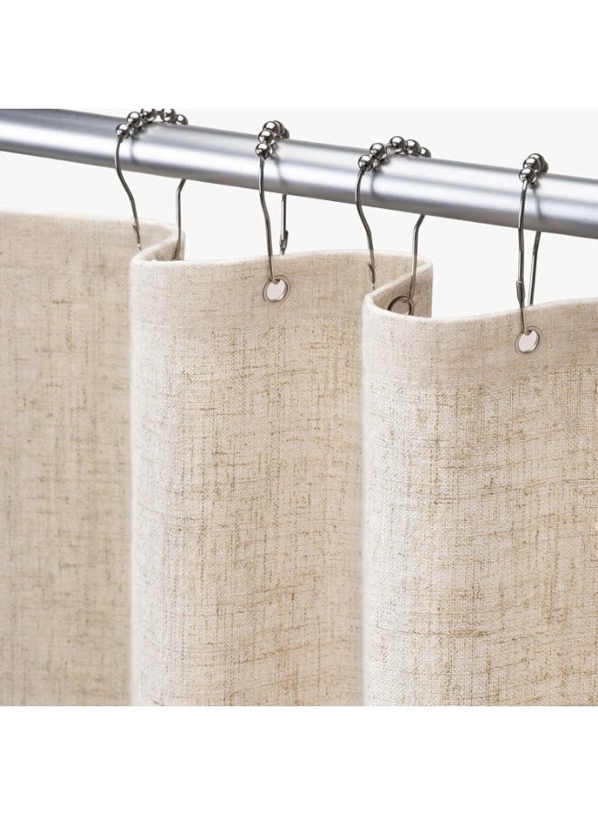 YOUWE7 Fabric Shower Curtain, Linen Textured Heavy Duty Polyester Cloth Shower Curtain Set with 12 Plastic Hooks, Hotel Luxury Waterproof Decorative Shower Curtains for Bathroom (Beige, 180×180cm) - Image 1
